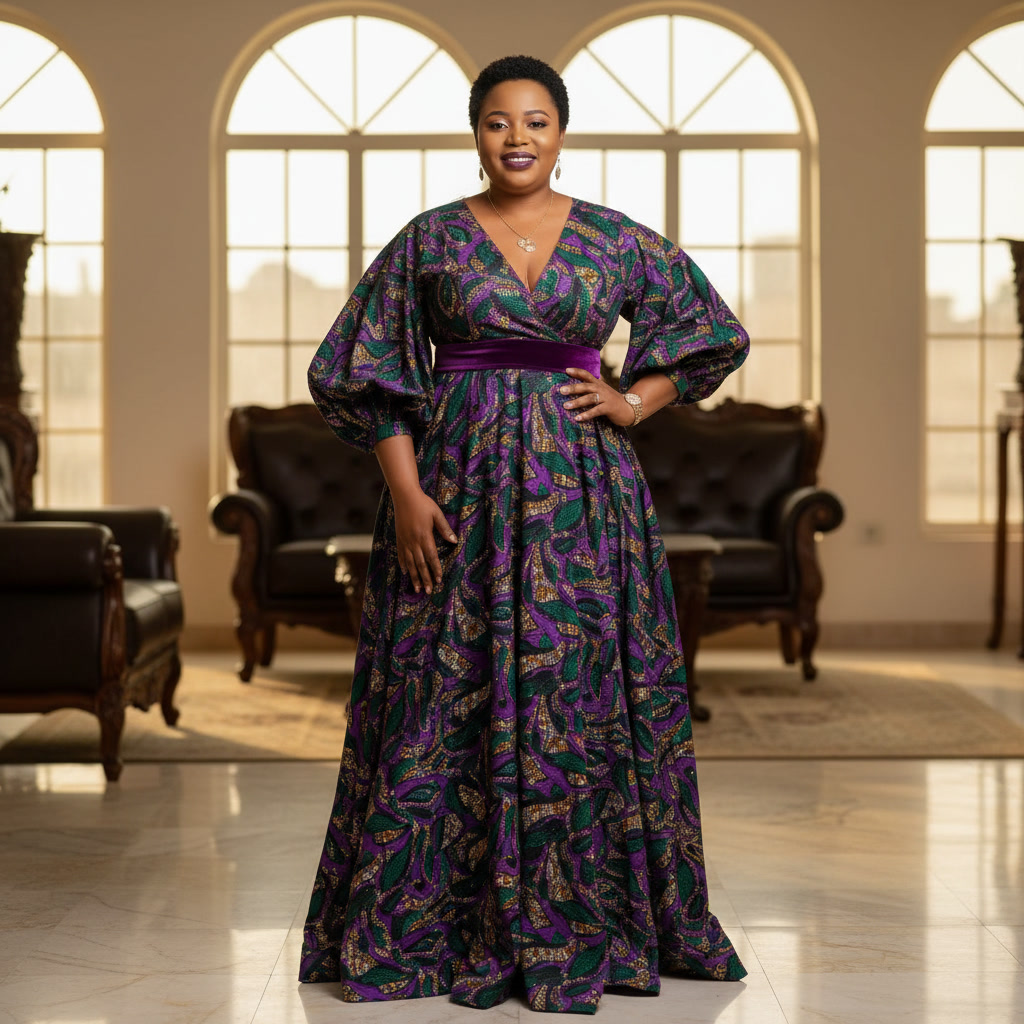 Purple & Green Wrap Maxi Dress