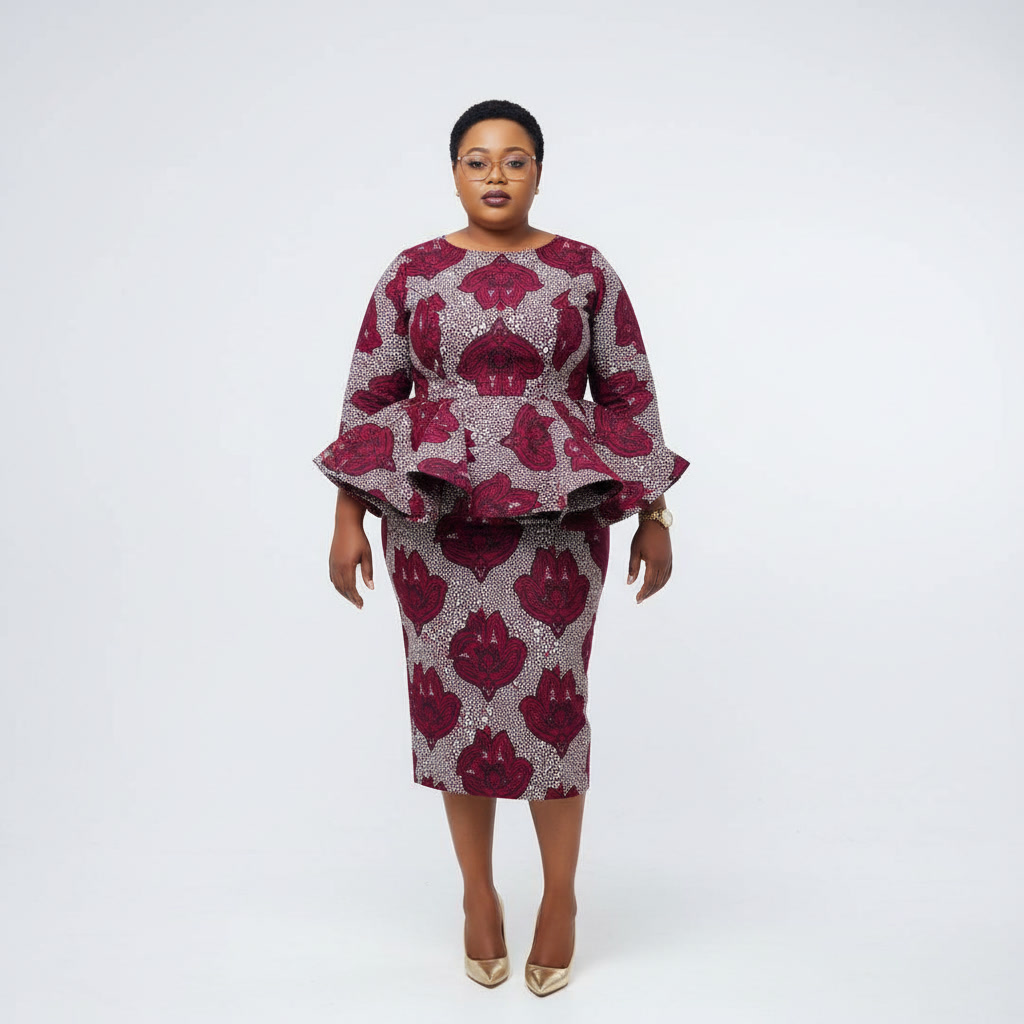 Burgundy Medallion Peplum Set