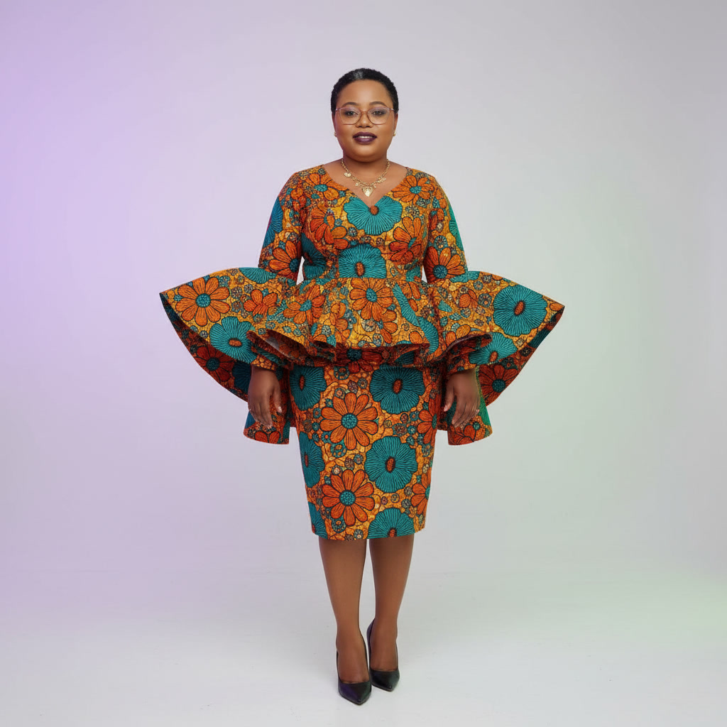 Orange & Teal Statement Peplum