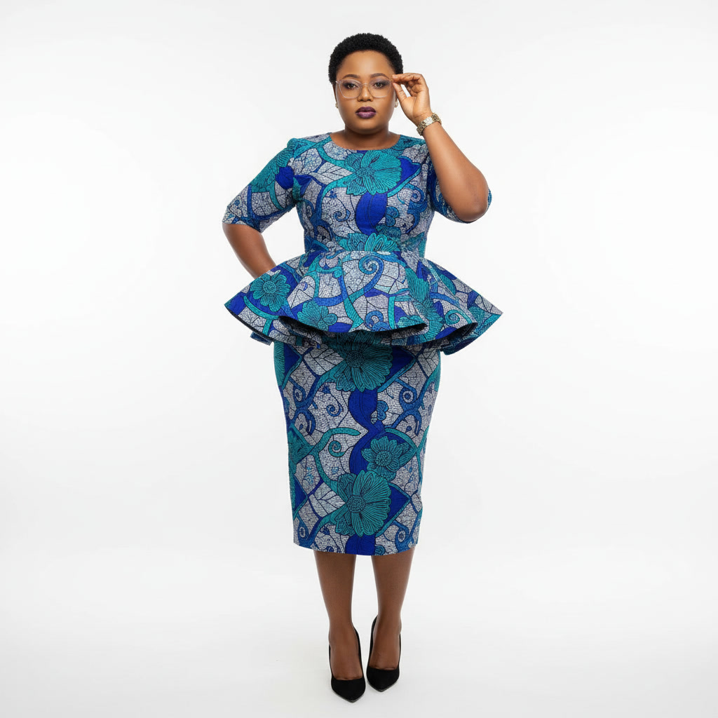 Teal Floral Peplum Two-Piece