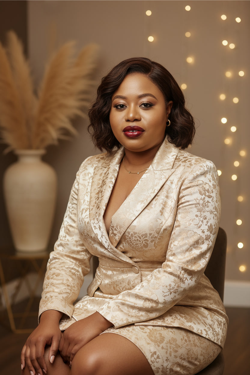 Champagne Jacquard Blazer Dress